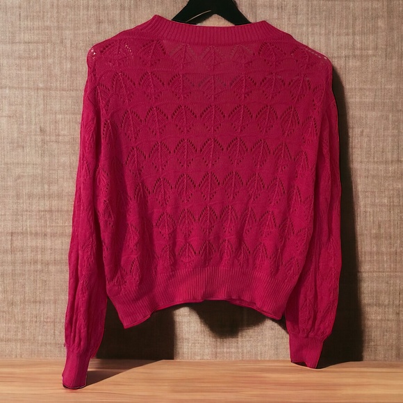 HOT PINK Button Front Pointelle Knit Sweater in size Small - Picture 2 of 3